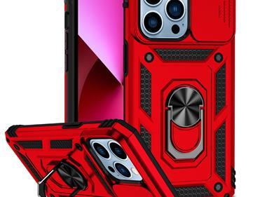 iPhone 15 Well Protective Magentic Ring Stand Camera Protective Cover Case - Red product