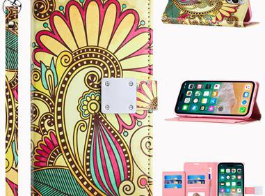 iPhone 15 Design Wallet ID Credit Card Money Holder with Magnetic Metal Closure including Lanyard - Antique Flower product