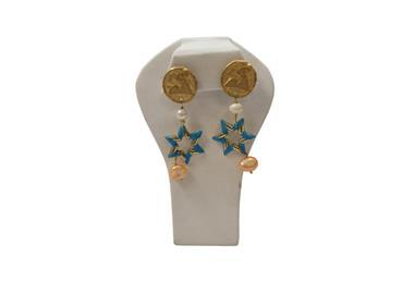 Star enamel colorful drop Earrings with pearls product