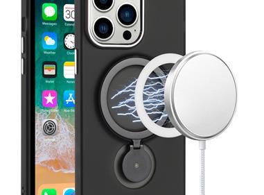 iPhone 15 Hoop Kickstand [Magnetic Circle] HD Transparent Chrome Hybrid - Black product