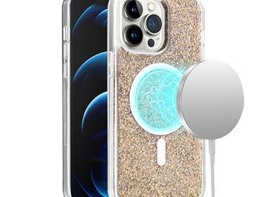 iPhone 15 Epoxy Glitter [Magnetic Circle] ShockProof Hybrid 2.5mm Thick - Gold product
