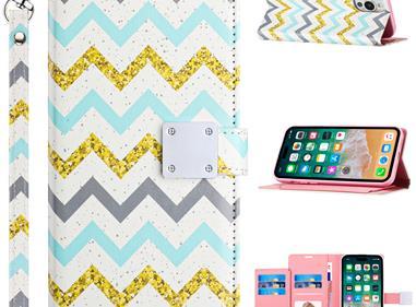 iPhone 15 Design Wallet ID Credit Card Money Holder with Magnetic Metal Closure including Lanyard - Zigzag product