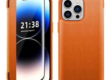  iPhone 15 PU Leather Window Flap Case with Cover - Tan product