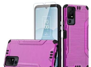 TCL 40 XL Strong Tough Metallic Hybrid Case with Tempered Glass - Hot Pink product