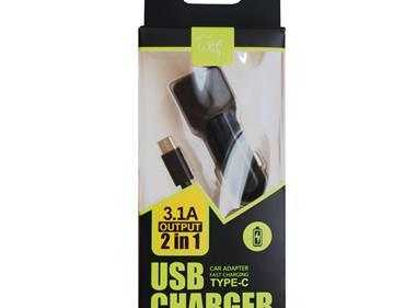2-IN-1 Fast Dual USB Car Charger + TYPE-C Charging Cable Cord for Samsung Note8 S8 S9 S10 in Black product