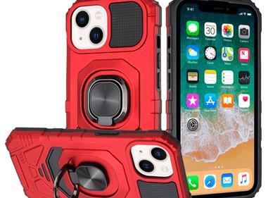 iPhone 15 Robotic Hybrid with Magnetic Ring Stand Case Cover - Red product