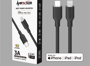 5 FT [TypeC - LIGHTNING] - MFI Apple Certified - 3A Fast Charging Silicone Cable - Black product