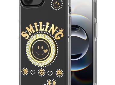 iPhone 16E (E Edition) / SE4 (2025) Smiling Glitter Ornament Bling Hybrid Case with 360° Ring Stand – Sparkly Dual-Layer Protection product