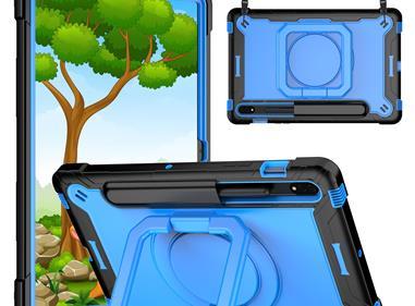 Samsung Tab S8 / Tab S7 Tablet Tough Hybrid Rotating 360 Degree Kickstand - Black+Blue product