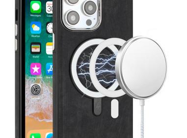 iPhone 12 Pro Max 6.7 Fashion Chrome Edged Magnetic PU Leather Hybrid Case with Camera Ring product