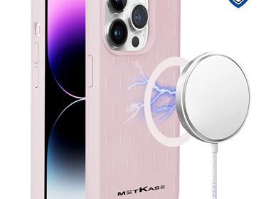 iPhone 15 METKASE Boundless Liquid Silicone [Magnetic Circle] Thick Lined Design Hybrid Case - Light Pink product