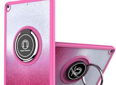 Apple iPad 9th Gen 10.2 inch (2021) Two Tone Diamond Bling Magnetic Ring Stand Hybrid Case Cover - Hot Pink Diamond product