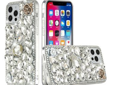 iPhone 15 Full Diamond with Ornaments Hard TPU Case Cover - Silver Swan Crown Pearl product