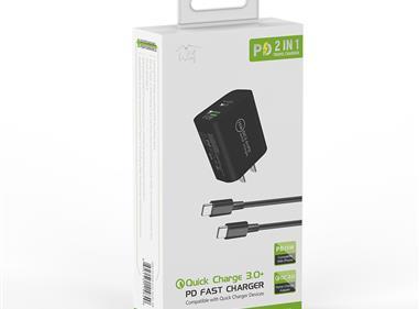 2-IN-1 35W PD Fast Type C&USB Dual Ports Wall Charger+Type C to Type C Cable Cord in Black product