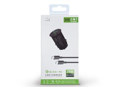 35W Fast Car charger 2 in 1 with Dual ports, C to C Cable in Black product