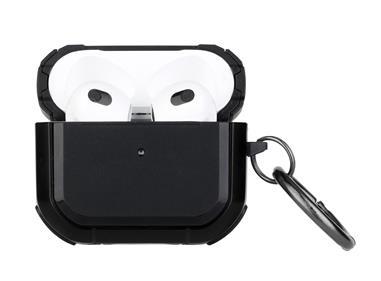 AirPods 1/2 Premium Rugged ShockProof Hybrid With Metal Hook Case Cover- Black+Black product