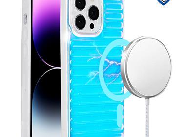  iPhone 15 METKASE Chrome Lined Pattern [Magnetic Circle] Premium Case - Blue product