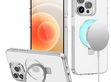 iPhone 15 Dotted Edged Line Transparent HQ Magnetic Ring Stand Hybrid - Clear product