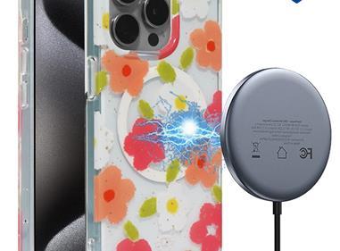  iPhone 15 METKASE Floral Design [Magnetic Circle] Transparent Hybrid - Peach Flower product