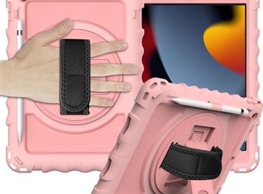  Apple iPad 9th 8th 7th Gen 10.2 inch Tablet Complete 360 Tough Hybrid Kickstand with Shoulder Hand Strap - Rose Gold product