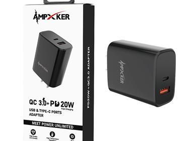 USB & Type C - Dual Port - Adapter - QC 3.0 Amp + PD 20W - BLACK product