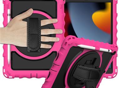 Apple iPad 9th 8th 7th Gen 10.2 inch Tablet Complete 360 Tough Hybrid Kickstand with Shoulder Hand Strap - Hot Pink product