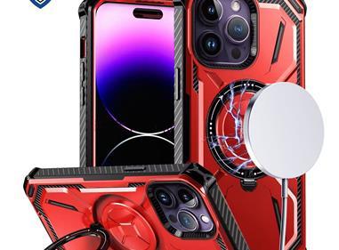 iPhone 15 METKASE Magnetic Ring Stand Premium Ultra Rugged ShockProof Hybrid in Slide-Out Package - Red product
