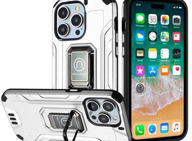  iPhone 15 Strong Tough Metallic Design Hybrid Premium Kicstand - Silver product