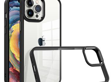  iPhone 15 Finest Transparent Thick Acrylic Hybrid Metal Buttons Cover Case - Black product