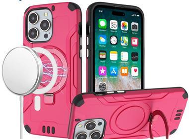 iPhone 15 METKASE Magnetic Circle Kickstand Exclusive Brushed Hybrid - Hot Pink product