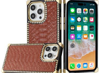 iPhone 15 Premium PU Leather Square Heart Hybrid Case - Brown product