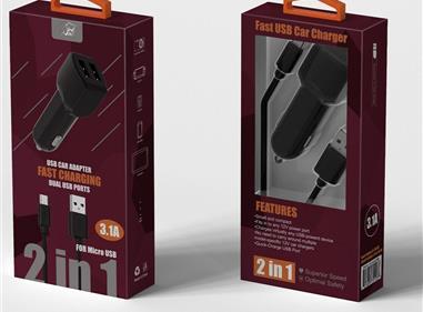 2 In 1 Fast Dual USB Car Charger and V9 Cable Cord for Micro USB in Black product