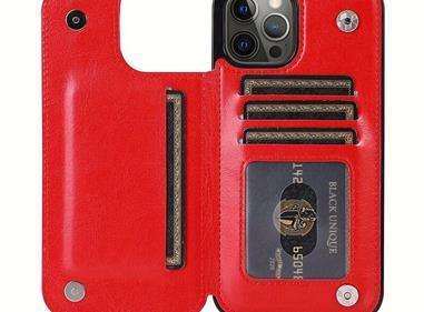 iPhone 13 Pro (6.1 Only) Luxury Vertical Magnetic Button Card ID Holder PU Leather Case Cover -Red product