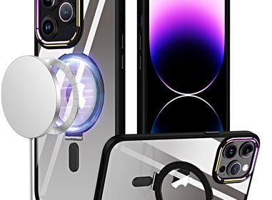 iPhone 15 Dazzle [Magnetic Circle] Kickstand Alloy Chrome Transparent Hybrid - Black product