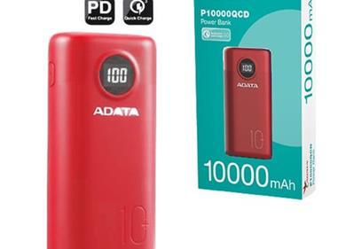 ADATA P10000QCD Power Bank, 10000mAh USB-C Input Port, Meets PSE Technical Standards, Qualcomm QC 3.0, Supports USB Power Delivery 3.0, USB-A to USB-C Cable, RED product