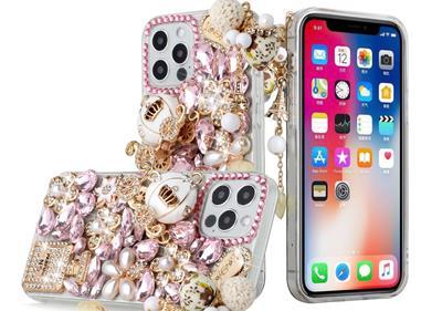  iPhone 15 Full Diamond with Ornaments Case Cover - Ultimate Multi Ornament Pink product