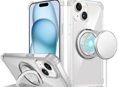 iPhone 15 Shield Magnetic Ring Transparent HQ 360 Degree Rotational Shockproof - Clear product