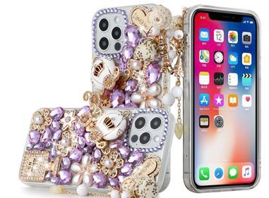 iPhone 15 Full Diamond with Ornaments Case Cover - Ultimate Multi Ornament Purple product