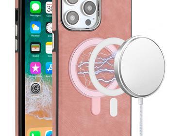 iPhone 15 Fashion PU Vegan Chrome Edged Case Cover - Pink product