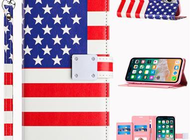  iPhone 15 Design Wallet ID Credit Card Money Holder with Magnetic Metal Closure including Lanyard - American Flag product