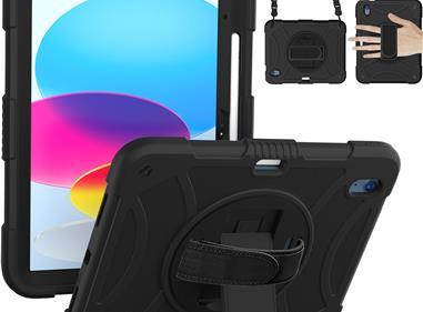 Apple iPad 10th Gen 2022 3in1 Tablet Hand and Shoulder Strap with Kickstand 3in1 Tough Hybrid - Black product