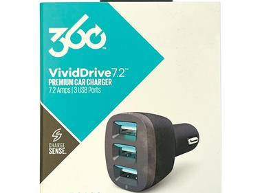 360 Vividdrive 7.2 AMPS 3 USB PORTS PREMIUM CAR CHARGER - BLACK  product
