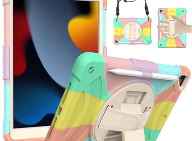 Apple iPad 9th 8th 7th Gen 10.2 inch Tablet Hand and Shoulder Strap with Kickstand 3in1 Tough Hybrid - Colorful product