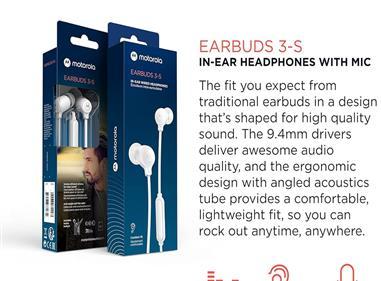 Motorola Earbuds 3-S Wired Earbuds with Microphone WHITE (LANE B RACK 5) product