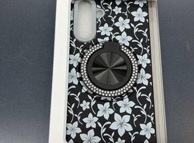 Samsung A36  Premium Case with Jeweled Ring/Kickstand (Black & White Floral) product