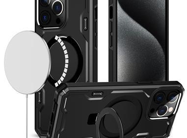 iPhone 15 Magnetic Ring Stand Simplistic Tough Hybrid Case Cover - Black product