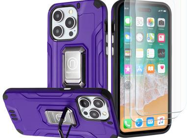 iPhone 15 Plus Strong Tough Metallic Hybrid Case with Kickstand + 3X Tempered Glass product