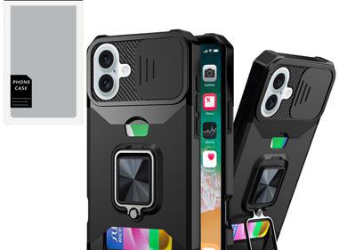 iPhone 16 Plus 6.7" Magnetic Card Holder Case with Ring Kickstand | Hybrid Shockproof Camera Protection Cover product