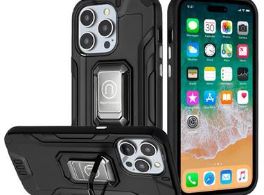 iPhone 15 Strong Tough Metallic Design Hybrid Premium Kicstand - Black product