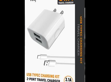 2-IN-1 3.1A Fast Dual USB Wall Charger+ Tpye C Charging Cable Cord for Samsung Note10 S8 S9 S10 in White product